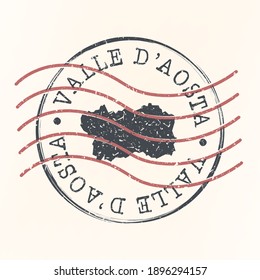 Aosta, Aosta Valley, Italy Stamp Postal. Map Silhouette Seal. Passport Round Design. Vector Icon. Design Retro Travel.