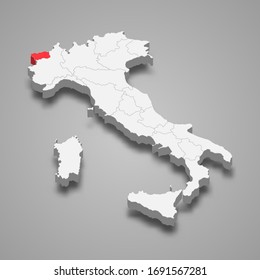 Aosta Valley region location within Italy 3d map