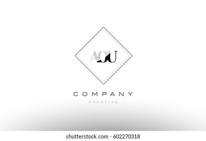 aou a o u retro vintage simple rhombus three 3 letter combination black white alphabet company logo line design vector icon template 