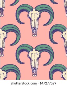 Aoudad skull, vector seamless pattern