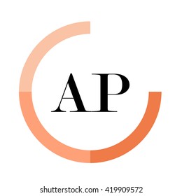 AP black letters , modern type of font , tree orange colors , simply alphabet like design identity