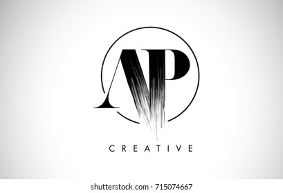 AP Brush Stroke Letter Logo Design. Black Paint Logo Leters Icon with Elegant Circle Vector Design.