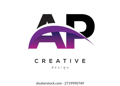 AP kreatives und modernes Buchstabenlogo-Design mit kreativem lila Welle abstraktes letzteres Logo-Konzept.