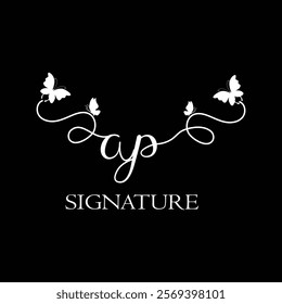 AP Handwritten initial letter, AP simple signature vector logo with butterfly shape variation, beauty, photography letter logo design. A P