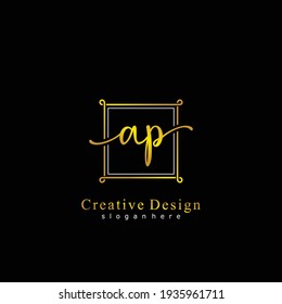 AP Initial calligraphy handwritten logo. Handwritten alphabet in the logo template. Letters and Alphabet for signature, wedding, fashion, floral and botanical logo design 