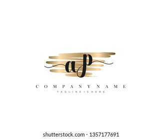AP initial handwriting logo with brush gold color template vector