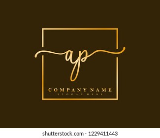 AP Initial handwriting square minimalist logo vector