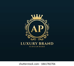 AP Letra inicial Gold caligrafía femenina floral de mano heráldica monograma antiguo estilo vintage diseño logotipo de lujo estilo antiguo.