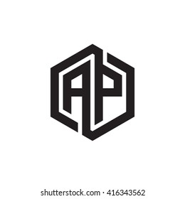 AP initial letters loop linked hexagon monogram logo