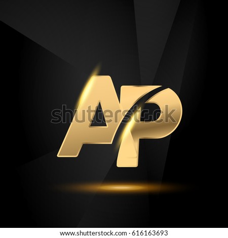 AP initial letters Swoosh shiny elegant logo golden chrome black background - stock vector