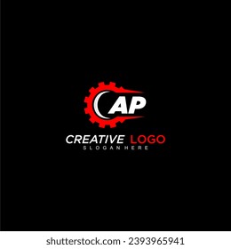 AP initial monogram for automotive logo with gear wheel image design vector