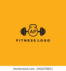AP initial monogram for fitnes or gym logo with creative barbell design