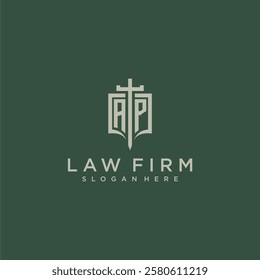 AP initial monogram for law firm with sword and shield logo image