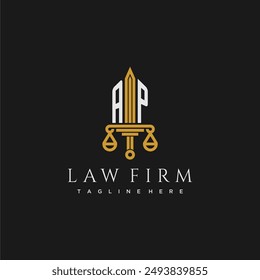 AP initial monogram for lawfirm logo with sword and scale