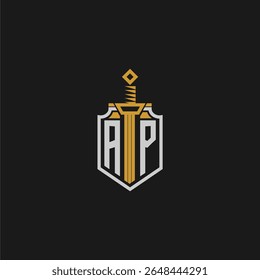 Monograma inicial AP para imagem de estilo escudo e espada