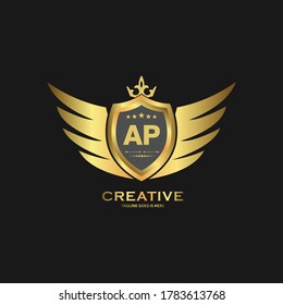 AP Letter Abstract shield logo design template. Premium nominal monogram business sign.