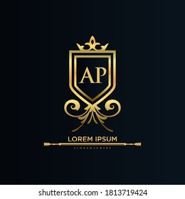 AP Letter Initial with Royal Template.elegant with crown logo vector, Creative Lettering Logo Vector Illustration.	