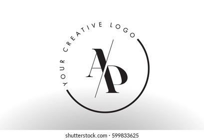 AP Letter Logo Design with Creative Intersected and Cutted Serif Font.