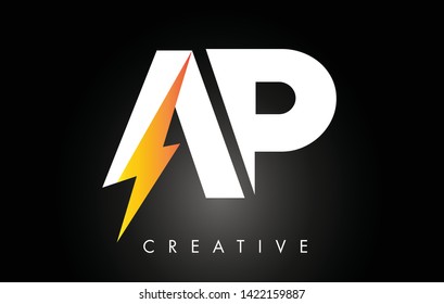 AP Letter Logo Design With Lighting Thunder Bolt. Electric Bolt Letter Logo Vector Illustration.
