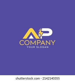 AP letter logo design with lighting thunder bolt vector. AP Letter Thunder Storm Power Energy Electricity Line Vector Logo design