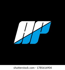 Diseño del logotipo de la letra AP sobre fondo negro. Concepto del logotipo de la letra de las iniciales creativas de AP. diseño de icono de ap. Diseño de iconos de letras blancas y azules de AP sobre fondo negro. A P