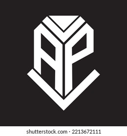 Diseño del logotipo de la letra AP sobre fondo negro. Concepto del logotipo de la letra de las iniciales creativas de AP. Diseño de letras AP.	
