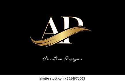 Logotipo de monograma de carta AP - marca de carta de traço elegante da escova de ouro para a marca de luxo, moda, Boutique Premium Identity Design
