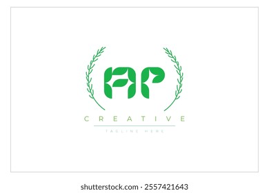 AP letters eco logo with leaf. Fresh nature and healthy leaf logo design.