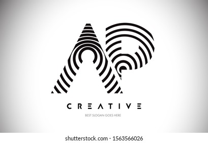 AP Lines Warp Logo Design.Vector Letter Icon Made with Circular Lines.