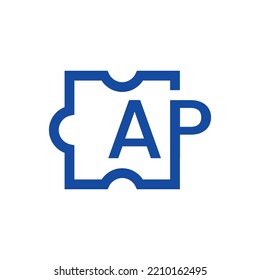 AP logo design with puzzle. Letter AP logo design