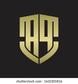 AP Logo monogram with emblem shield shape design isolated gold colors on black background