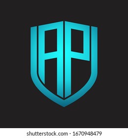 AP Logo monogram with emblem shield design isolated with blue colors on black background