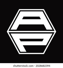 AP Logo monogram with hexagon shape up and down blackground design template
