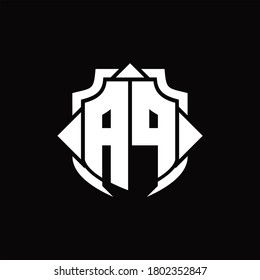 AP logo monogram with shield line and 3 arrows shape design template on black background