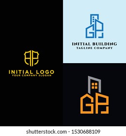 AP logo set and modern graphic design, Inspirational logo design for all companies and the initial concept of the GP logo set with a vector building template for construction.