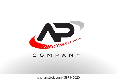 AP Modern Letter Logo Design with Creative Red Dotted Swoosh Vector 