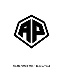 AP monogram logo with hexagon shape and line rounded style design template isolated on white background