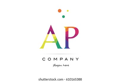 ap a p  creative rainbow colors colored alphabet company letter logo design vector icon template
