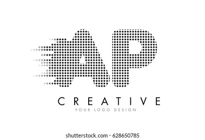 AP A P Letter Logo Design with Black Dots and Bubble Trails.