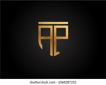 AP shield shape Letter Design in gold color