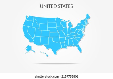 ap of United States of America with borders, isolated on gray background. US blank outline map template. EPS10 vector design.