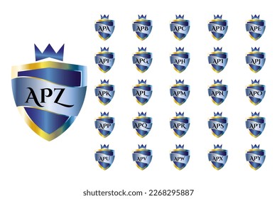 APA to APZ collection of shield logos with three capital letters