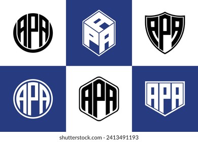 APA initial letter geometric shape icon logo design vector. monogram, lettermark, circle, polygon, shield, symbol, emblem, elegant, abstract, wordmark, sign, art, typography, icon, geometric, shape