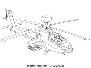 Apache-Angriffshubschrauber einzeln auf weißem Hintergrund. Vektor Military Maschine. Militärfahrzeug-Logo.