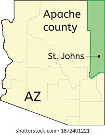 Apache County And City Of St. Johns Location On Arizona Map