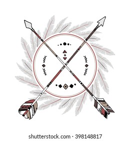 Apache crossed arrows with feather wreath