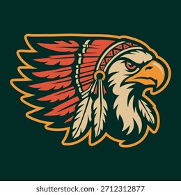 Apache eagle chief in traditional clothing. Vector illustration on a white background.