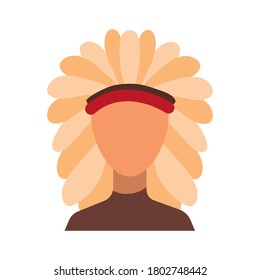 apache with feather hat flat style icon vector illustration design