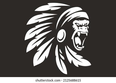 Apache gorilla vector Silhouette with Grey Background 