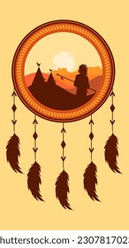apache hanging decoration with arizona view suitable for use on native american day event 